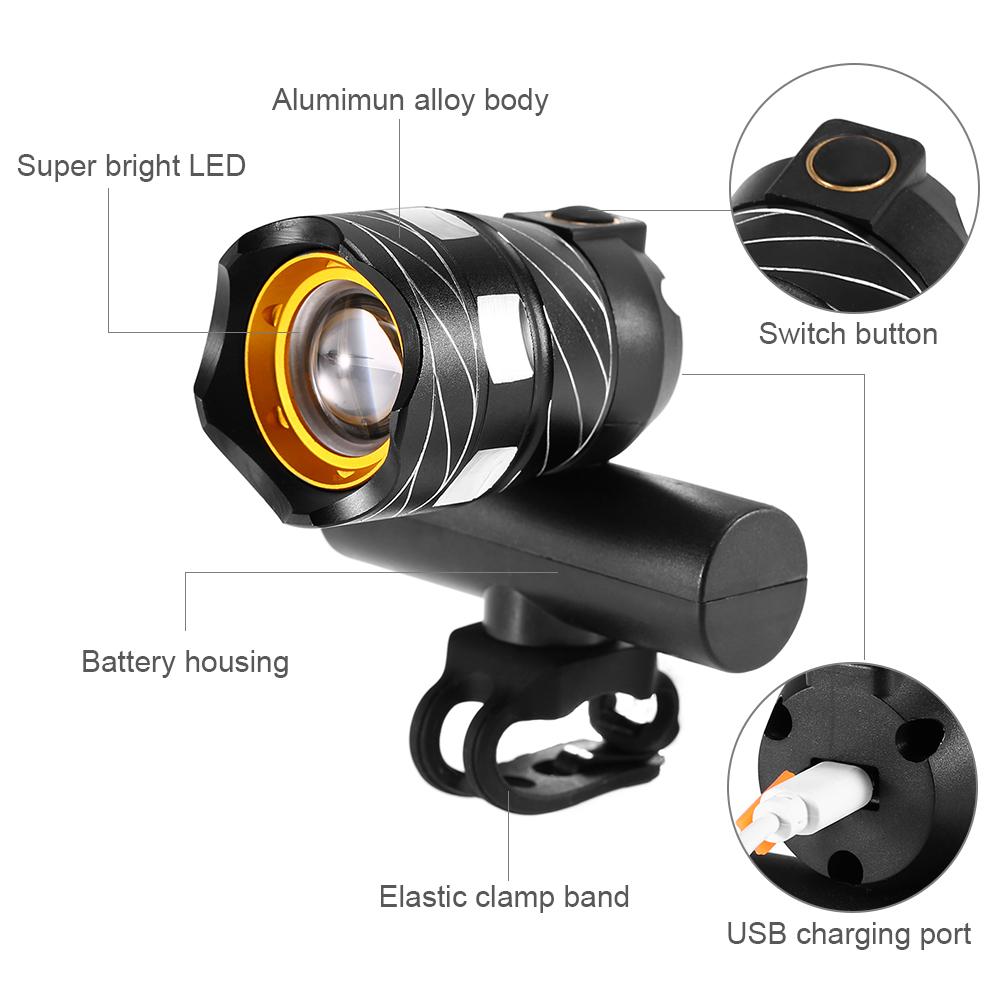 Đèn LED pha trước xe đạp với 3 chế độ chiếu sáng : Cao, thấp, chớp nhanh.