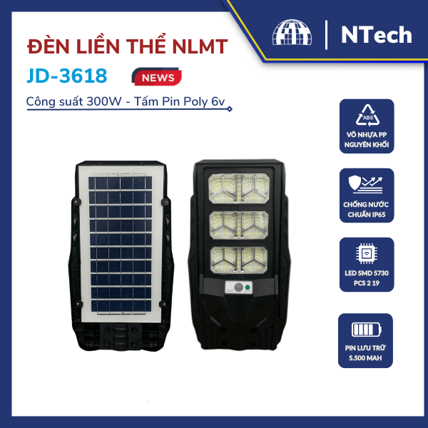 Đèn Đường Năng Lượng Mặt Trời Jindian JD-3618 | 300W (Mẫu 2025)