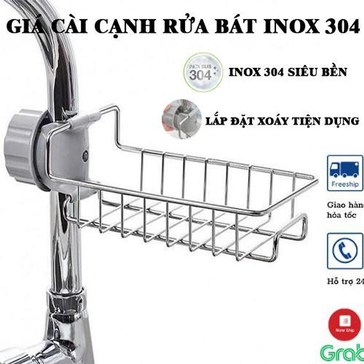 Giá inox để giẻ rửa bát, kệ gắn vòi rửa chén