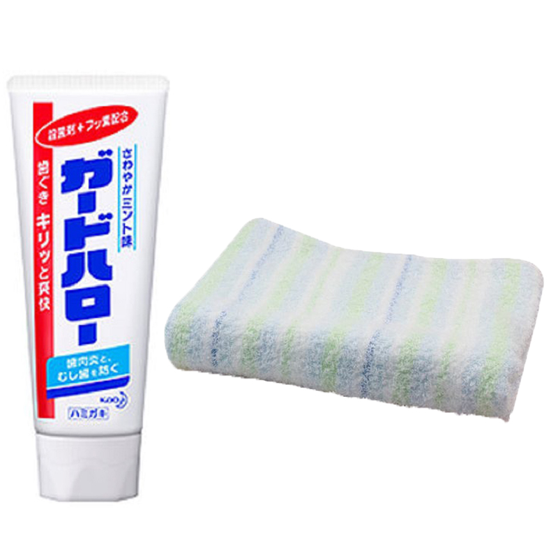 Combo Khăn tắm Nissen mẫu sọc nhỏ   + Kem đánh răng người lớn KAO 165g - Nội địa Nhật Bản