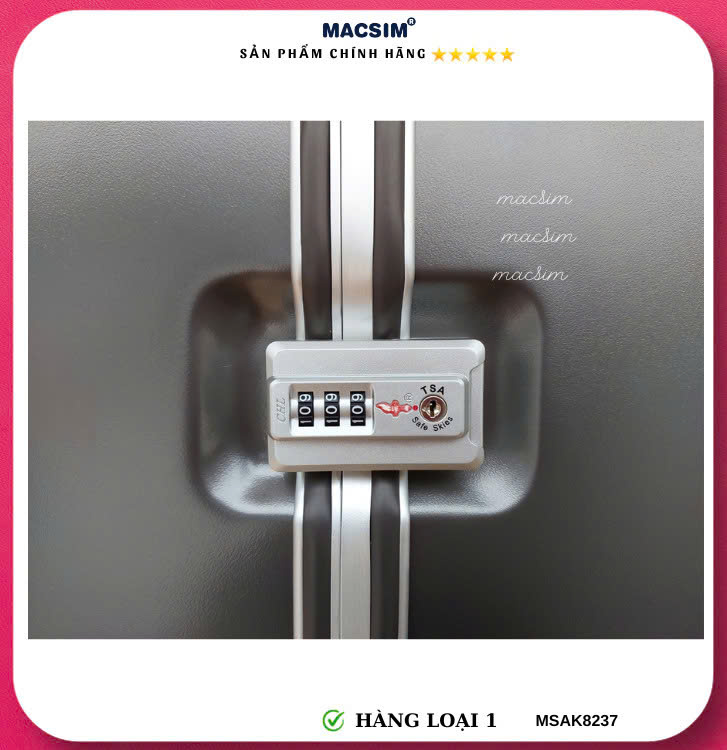 Vali cao cấp Macsim Aksen hàng loại 1 MSAK8237 cỡ 28 inch-màu ghi xám