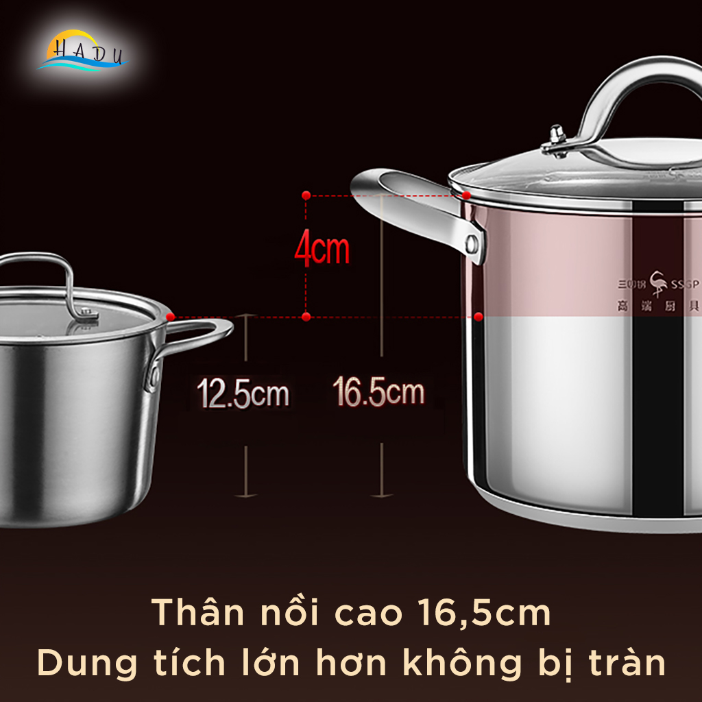 Nồi Luộc Gà Bếp Từ 22cm Inox 304 Cao Cấp Nắp Thủy Tinh Đạt Chất Lượng Đức SSGP