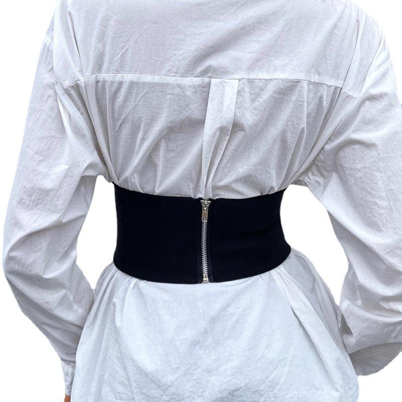 Áo Hàng Đầu Cho Phụ Nữ Màu Trơn Lưng Thun Thắt Rộng Thắt Lưng Nữ Kim Loại Băng Nữ Co Giãn Rộng Dây Nữ mặc Áo Vải