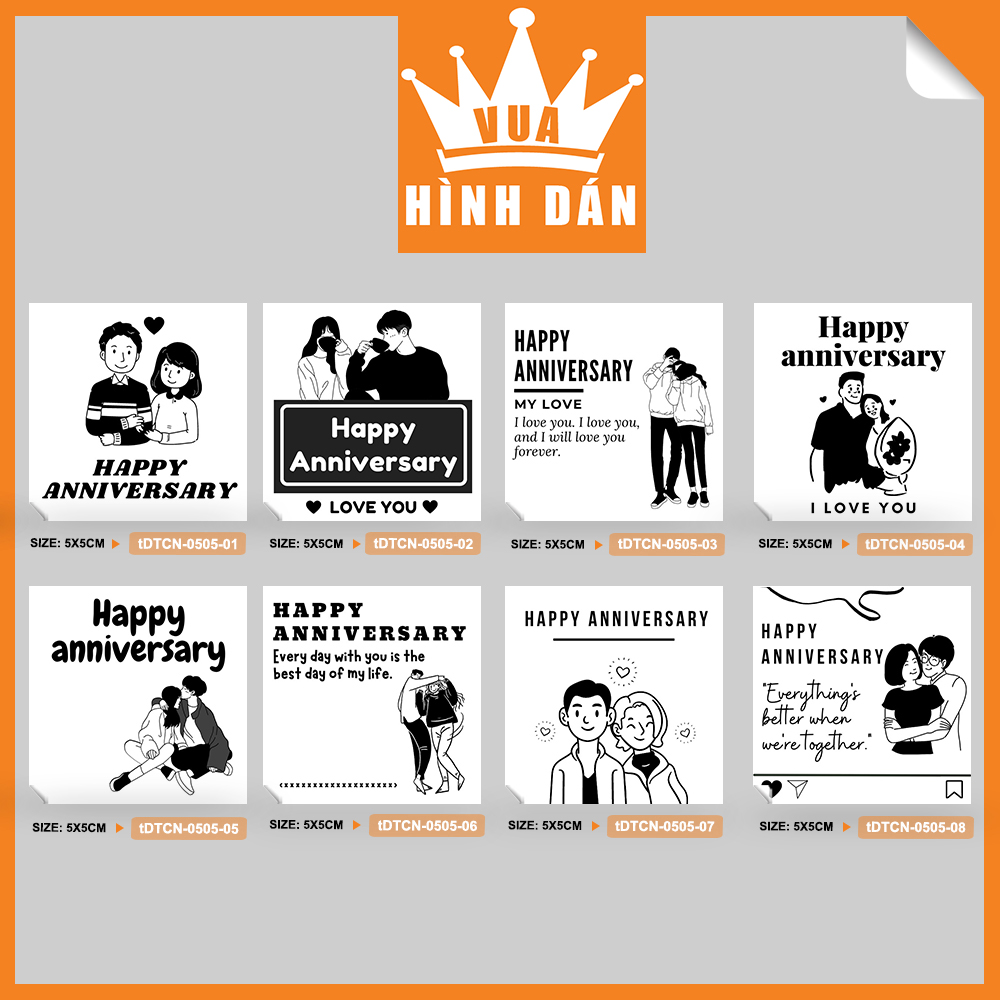 Set 50/100 sticker HAPPY LOVE ANNIVERSARY 5x5cm - tem dán, nhãn dán hộp, gói quà, túi hàng