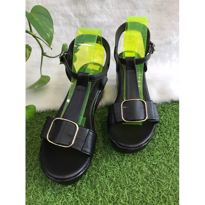 Sandal xuồng thấp bản chữ T khóa tròn xinh xắn