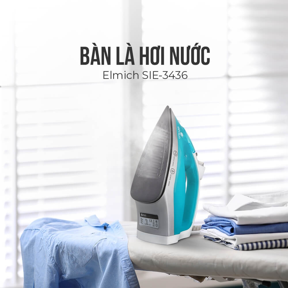 Bàn ủi hơi nước Elmich SIE-3438 1100W, SIE-3436 11200W, Hàng chính hãng, chống cặn nước - JoyMall