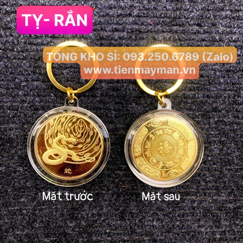 Móc Khóa Đồng Xu 12 Con Giáp Mạ Vàng TUỔI TỴ - CON RẮN Treo Oto, Xe Máy Phong Thủy -