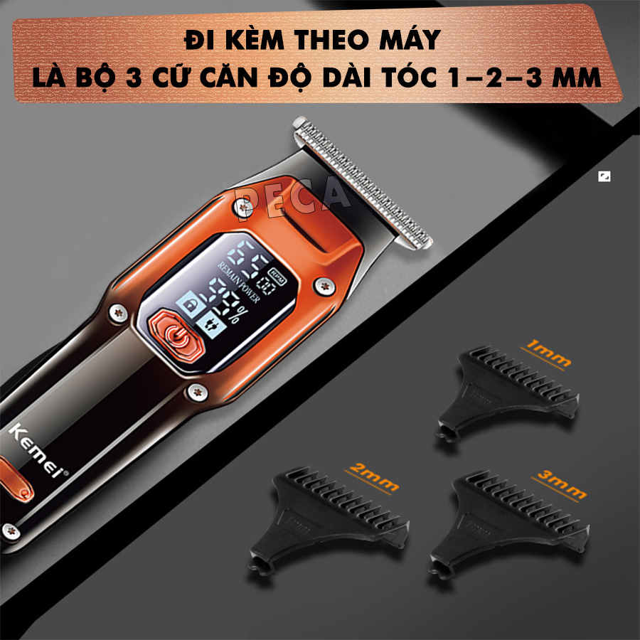 Tông đơ chấn viền Kemei KM-658 điều chỉnh 2 mức tốc độ có màn hình LCD có thể bấm viền, khắc tóc, cạo đầu - Hàng chính hãng