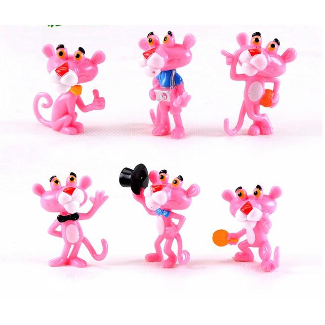 Combo 06 mô hình báo hồng Pink Panther trang trí tiểu cảnh, móc chìa khóa, DIY