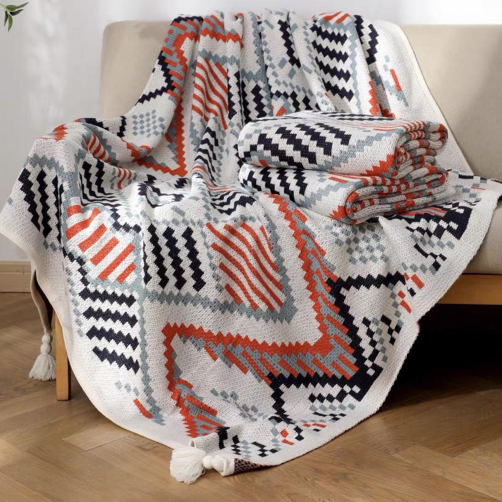 Chăn mềm nhập khẩu CAO CẤP, Chăn phủ sofa, Chăn cắm trại ngoài trời, Thảm thổ cẩm phong cách Bohemian dệt kim giữ ấm toàn thân đa chức năng