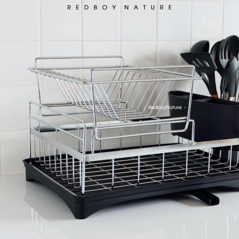 Kệ úp ráo nước chén dĩa inox 2 tầng chống rỉ sét TẶNG KÈM DAO CẮT TRÁI CÂY