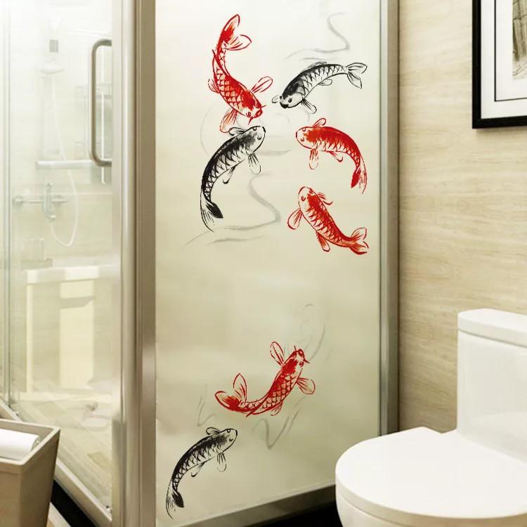 Decal trang trí kính cao cấp mẫu Đàn Cá KOI