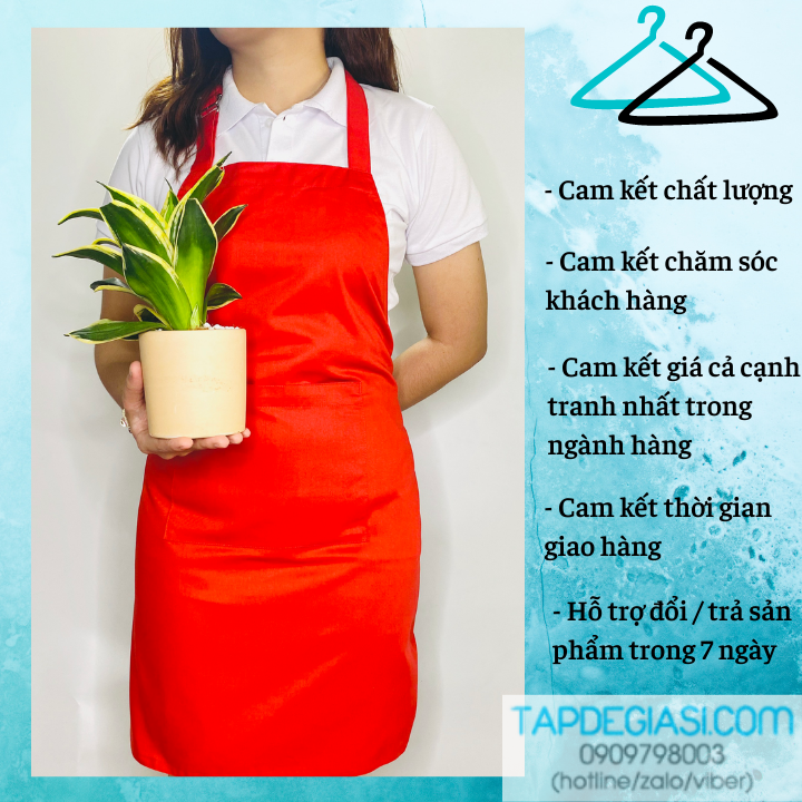 Tạp dề Kaki màu đỏ tươi dành cho Nam Nữ Phục Vụ, đầu bếp