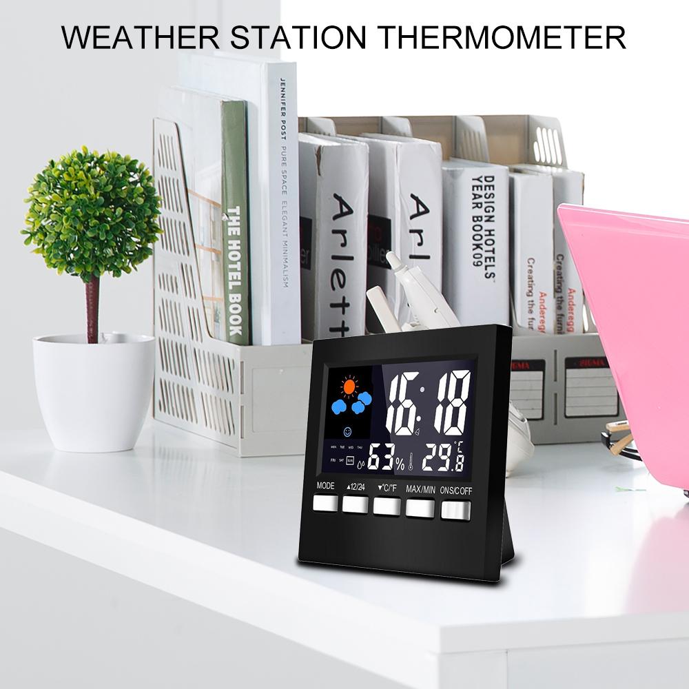 Máy đo thời tiết kỹ thuật số LCD đa chức năng kèm đồng hồ báo thức điều khiển bằng giọng nói
