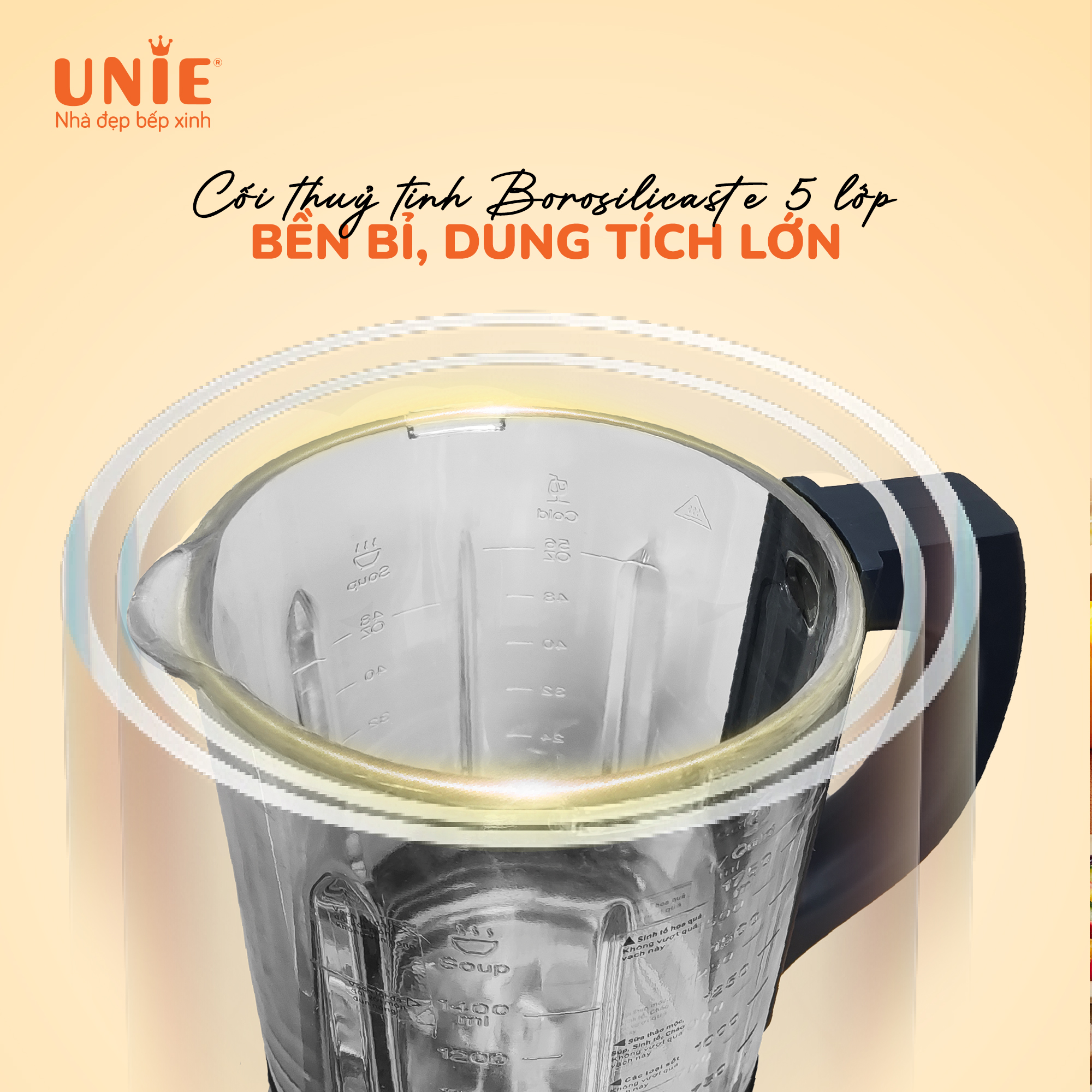 Máy làm sữa hạt Unie VX, thiết kế độc đáo, lưỡi dao 8 cánh inox 304, cối thủy tinh 5 lớp bền bỉ 1.75L, 14 chức năng cao cấp, công nghệ chống trào,  động cơ 1800w siêu khỏe, siêu bền an toàn- hàng chính hãng