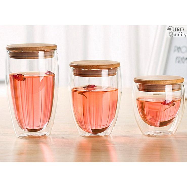 Ly Thủy Tinh 2 Lớp Chịu Nhiệt Kèm Nắp Gỗ Chắc Chắn