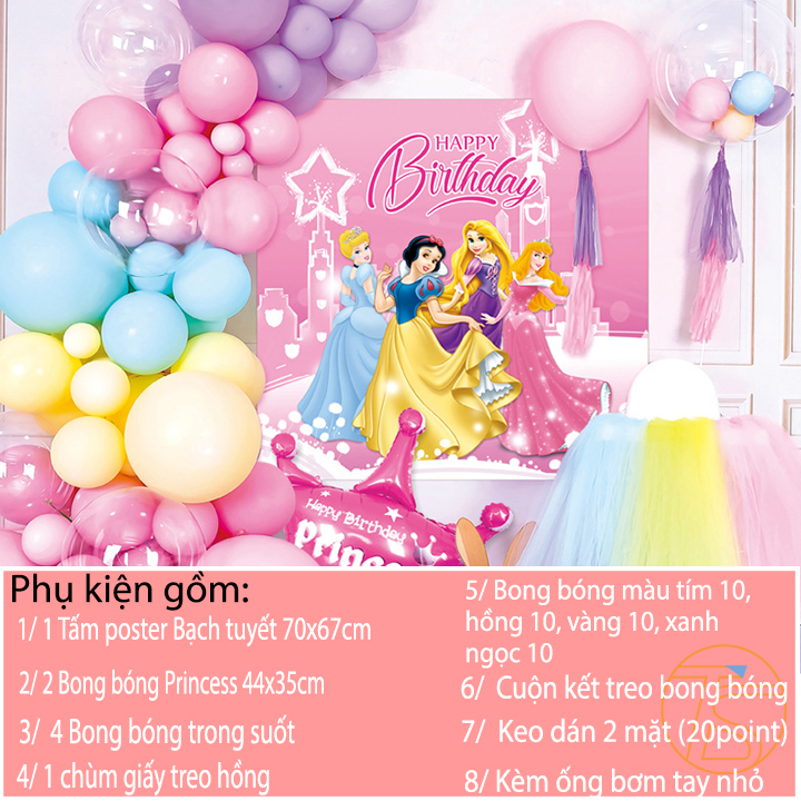 Set trang trí sinh nhật thôi nôi mẫu poster hình 4 cô gái kèm ống bơm tay - Happy Birthday