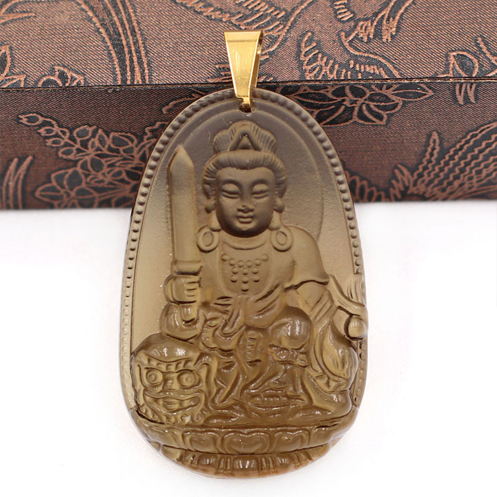 Mặt dây chuyền Văn Thù Bồ Tát đá Obsidian size nhỏ 3.6cm MPOB3 - phật bản mệnh tuổi Mão