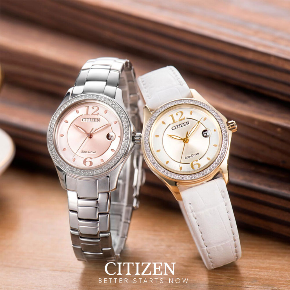 Đồng Hồ Nữ Citizen Đính Đá Swarovski Dây Da FE1142-05P - Mặt Vàng