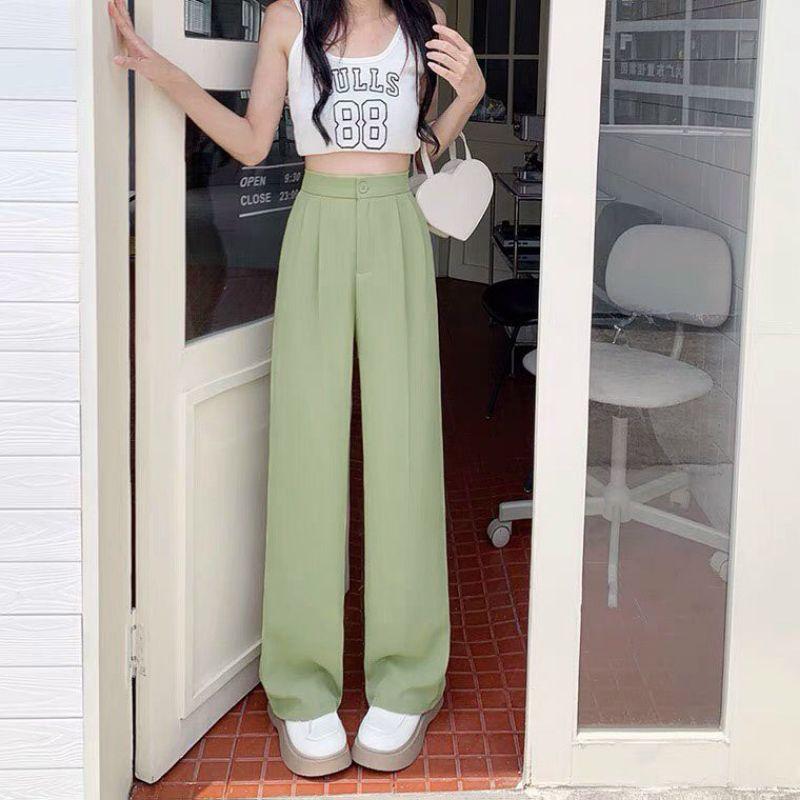 Quần tây nữ ống rộng lưng thun có bốn màu trắng, đen, xanh mint, nâu