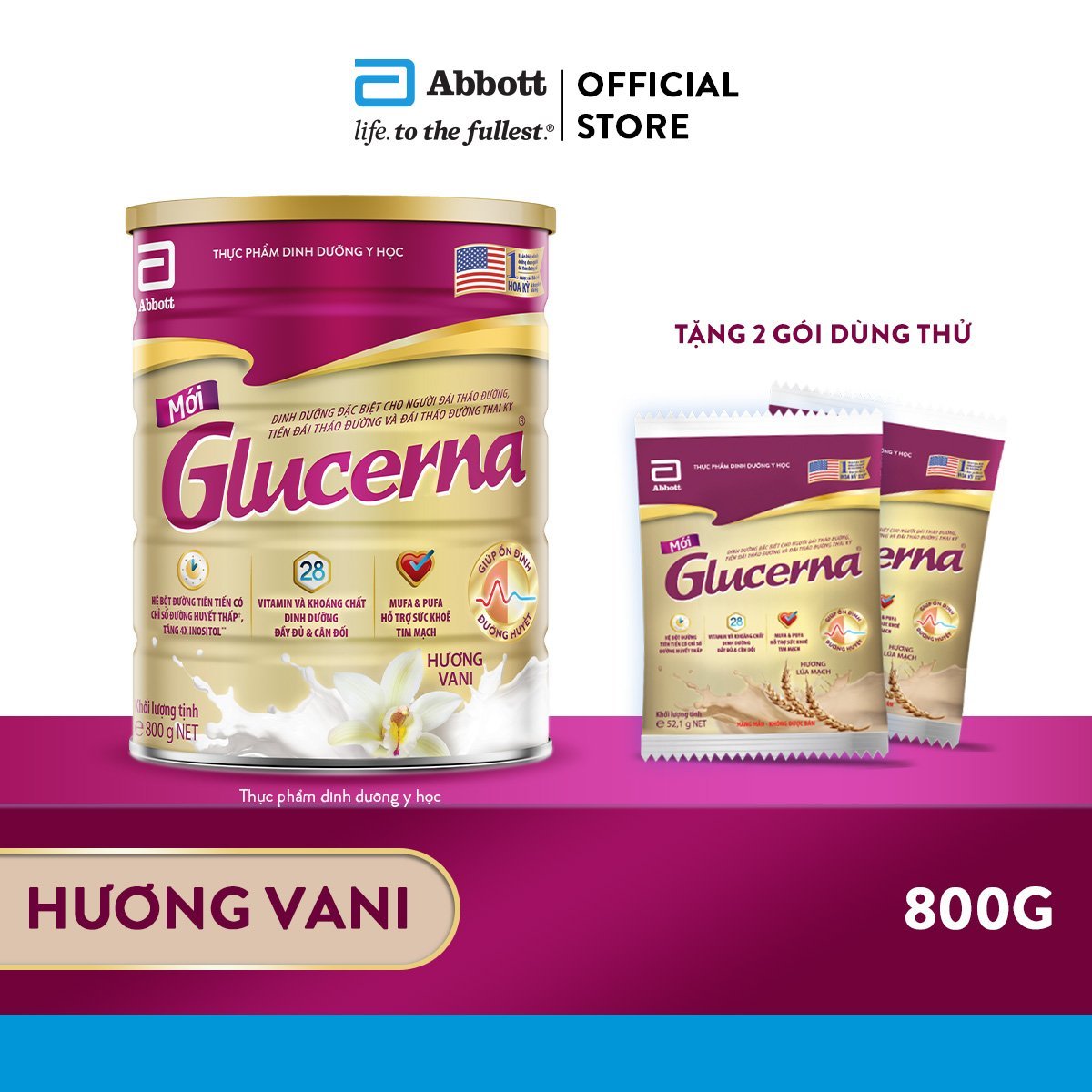 Lon Sữa Glucerna 800g/lon - Tặng 2 gói dùng thử