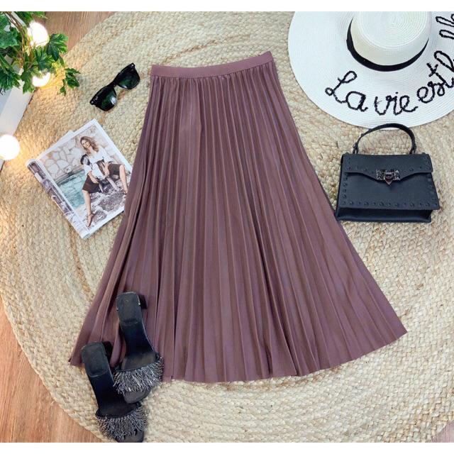 S26 Chân váy midi trơn xếp ly