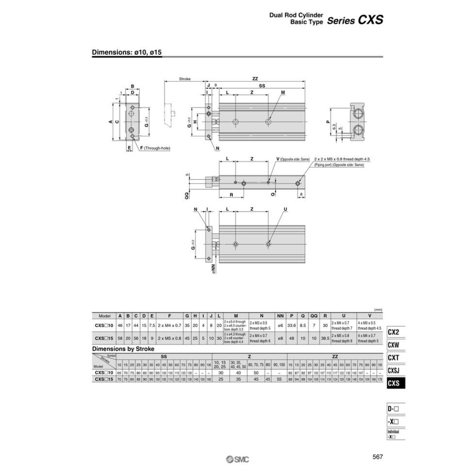 Xylanh SMC CXSM10-10, CXSM10-15, CXSM10-20, CXSM10-25, CXSM10-30, CXSM10-40, CXSM10-50, CXSM10-60, CXSM10-75,CXSM10-100