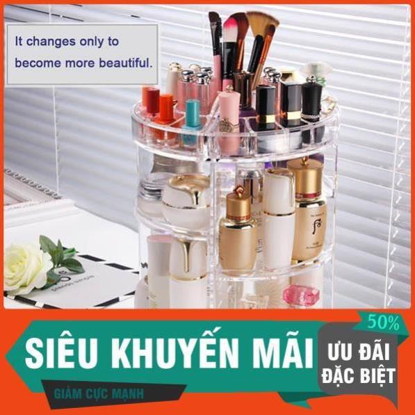 Kệ Mỹ Phẩm Trụ Xoay 360 Độ, Khay Đựng Mỹ Phẩm Bằng Nhựa