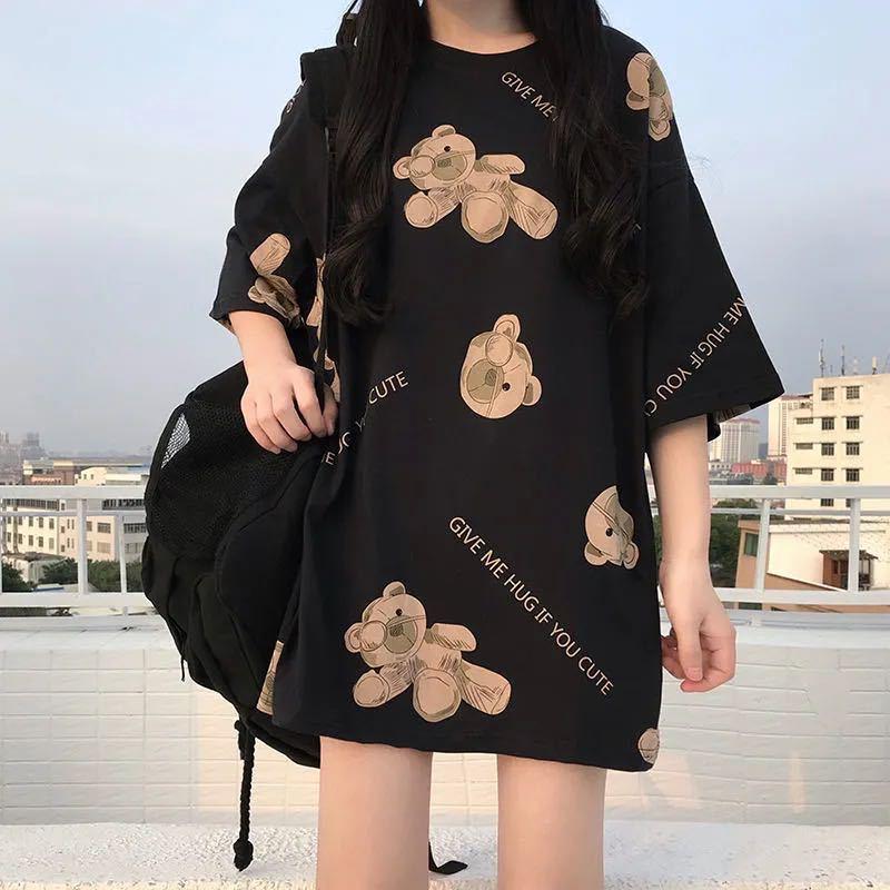 Áo thun tay ngắn dáng rộng in hình đa dạng cho nữ