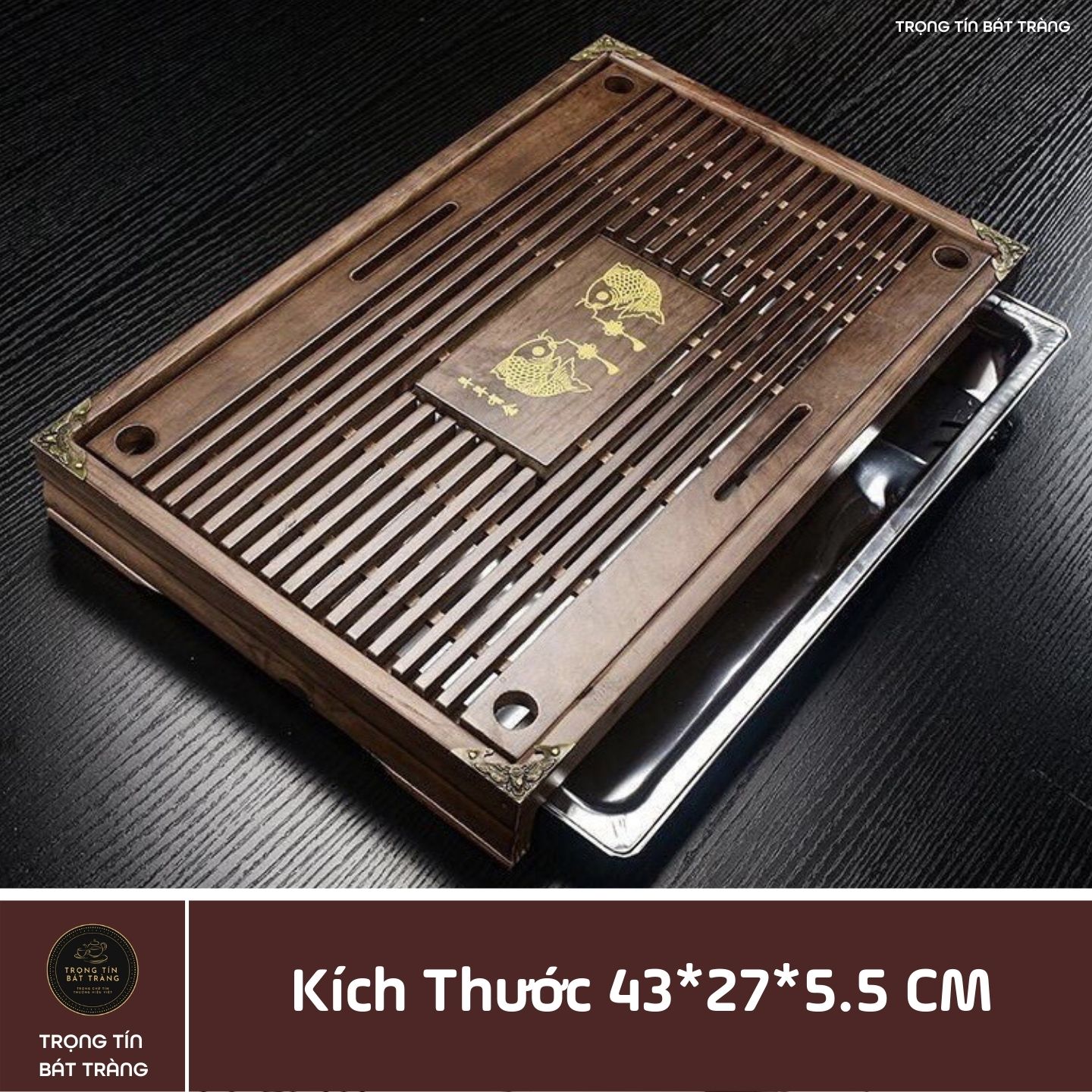 KT 27 Khay Trà Tre Cao Cấp  Chữ Nhật Trung Kích Thước 43*27*5.5