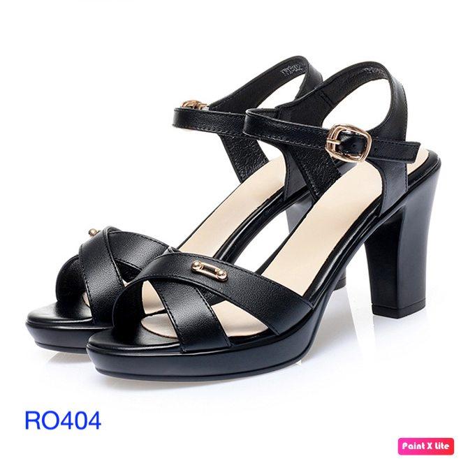 Sandal nữ quai chéo, da lì ROSATA RO404 cao 7p - Đen - HÀNG VIỆT NAM - BKSTORE