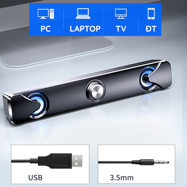 Loa Thanh Siêu Trầm Gaming Soundbar Để Bàn V110 Có Đèn Led Xanh Công Suất Lớn Dùng Cho Máy Vi Tính PC, Laptop, Tivi