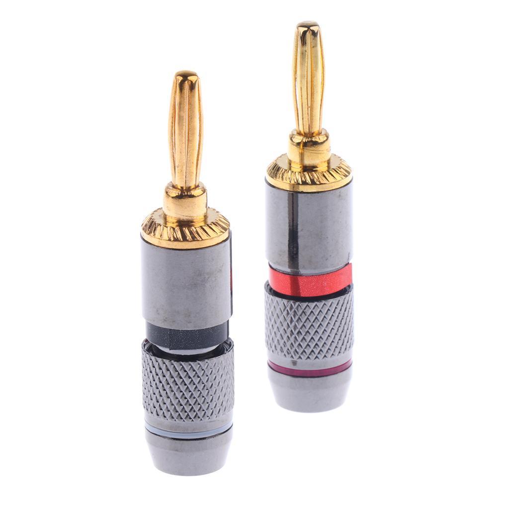 2x Banana Plugs Audio Jack 24k Gold Dual Screw Lock Speaker Connector Big