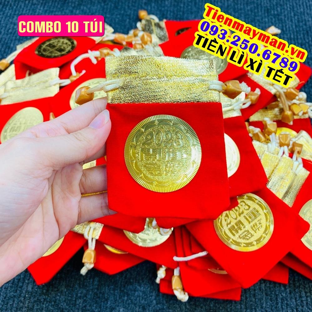10 túi gấm đỏ 2023 dùng để đựng trang sức, vòng tay, đồng xu, vật phẩm phong thuỷ, Tiền lì xì tết 2023 , NELI