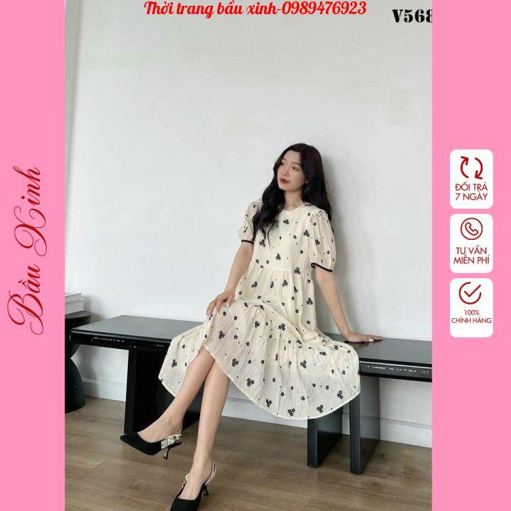 Váy bầu thời trang thiết kế chất lụa hàn châu freesize từ 45 đến 70kg-đầm bầu xinh