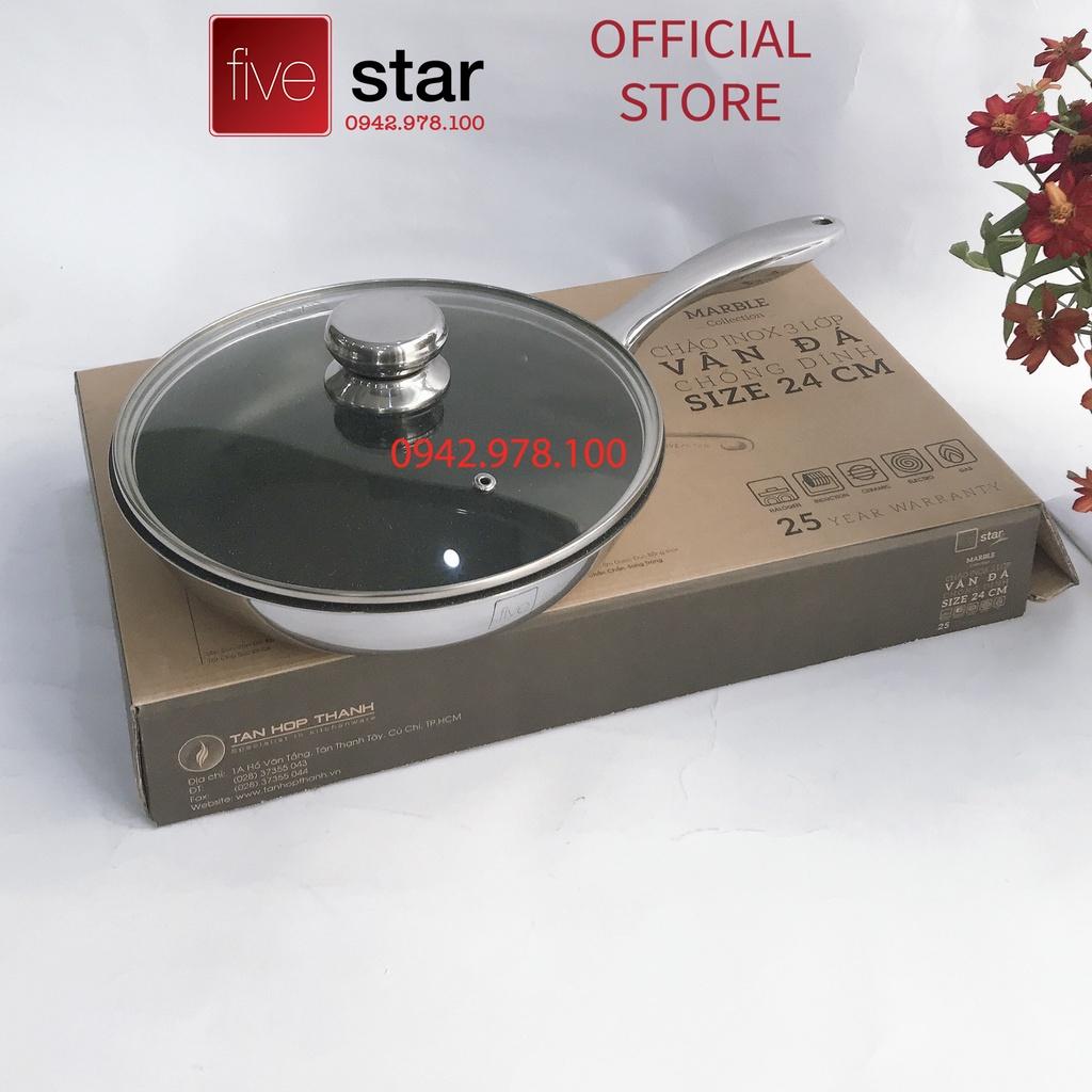 Chảo chống dính vân đá 3 lớp đáy liền inox 304 cao cấp Fivestar Plus có nắp kính , tặng 5 muỗng ăn