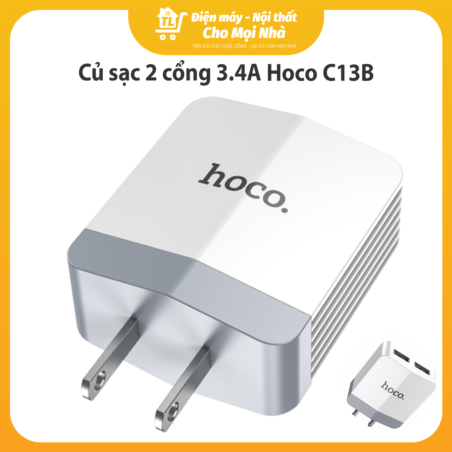 Củ sạc 2 cổng 3.4A Hoco C13B - Hàng Nhập Khẩu