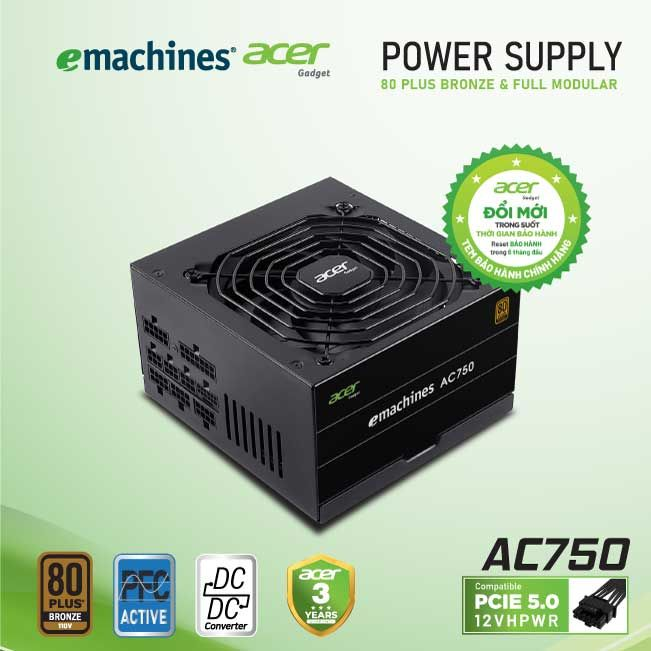 Nguồn Máy Tính Acer AC750 FR Bronze Full Modular PCI-E 5.0 – Hàng Chính Hãng