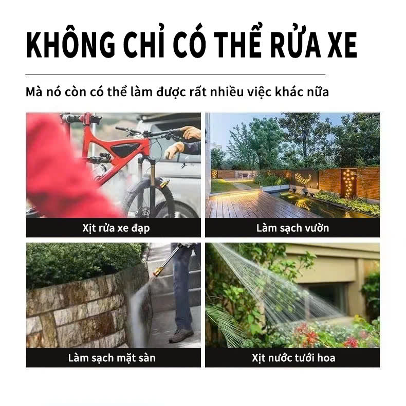 Máy rửa xe cầm tay cao áp chạy bằng pin sạc siêu tiện dụng, Máy rửa xe gia đình xe máy, Ô Tô 300W, Máy xịt rửa HD áp lực cao mạnh