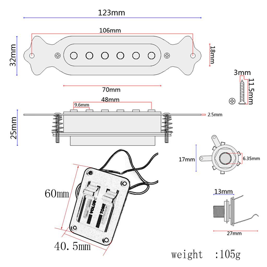 EQ  Pickup Wiring Harness TV  for  Box Guitar