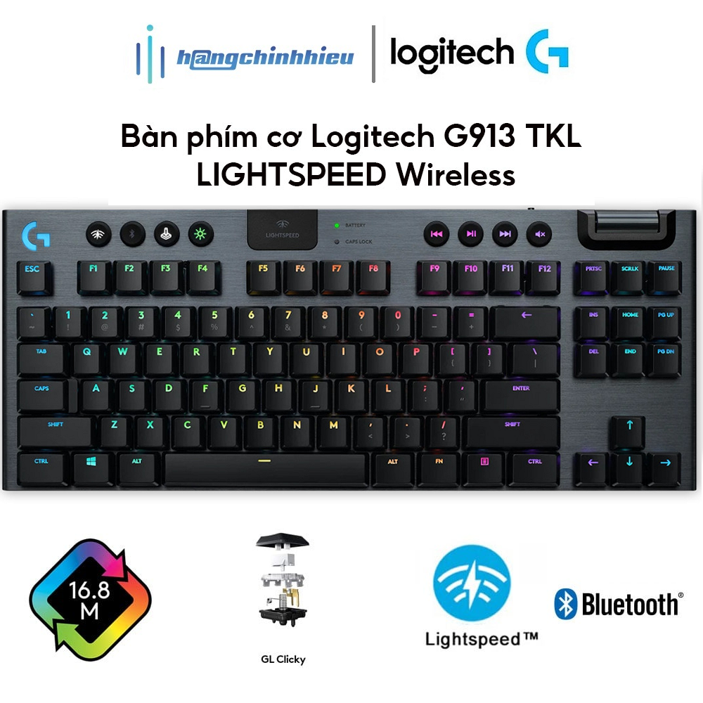 Bàn phím cơ Logitech G913 TKL LIGHTSPEED Wireless Hàng chính hãng