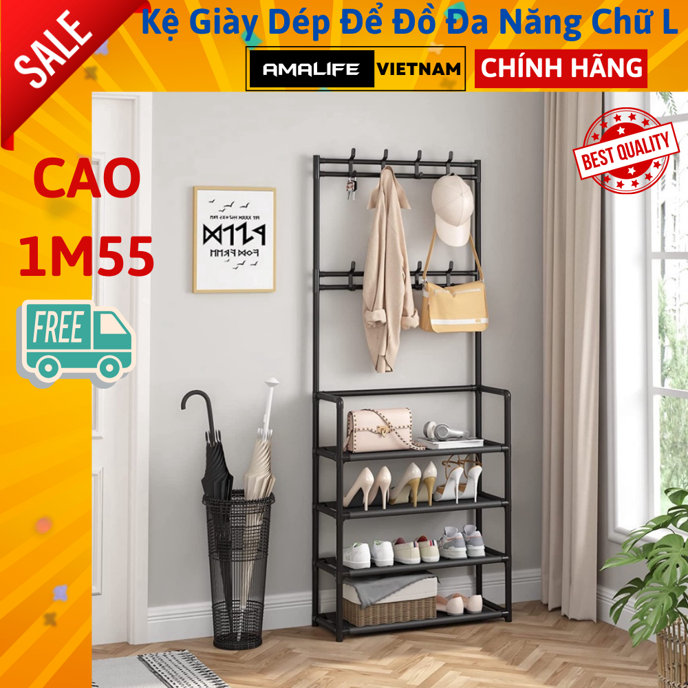 Kệ Để Giày Dép Inox 5 Tầng Chính Hãng Amalife, Giá Để Giày Inox 5 Tầng - Chọn Màu - Kệ Chứ L Màu Đen