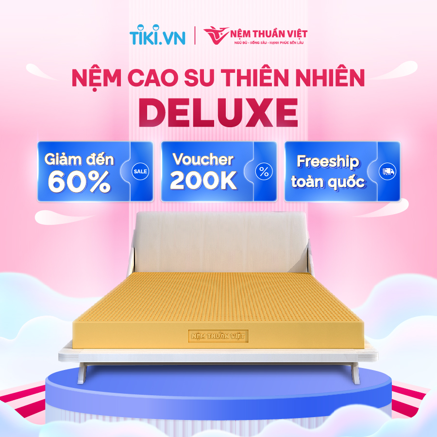 (1mx2mx5cm) Nệm Cao Su Thuần Việt Deluxe 100% Cao Su Thiên Nhiên, Bền Bỉ, Thoáng Mát, Êm Ái