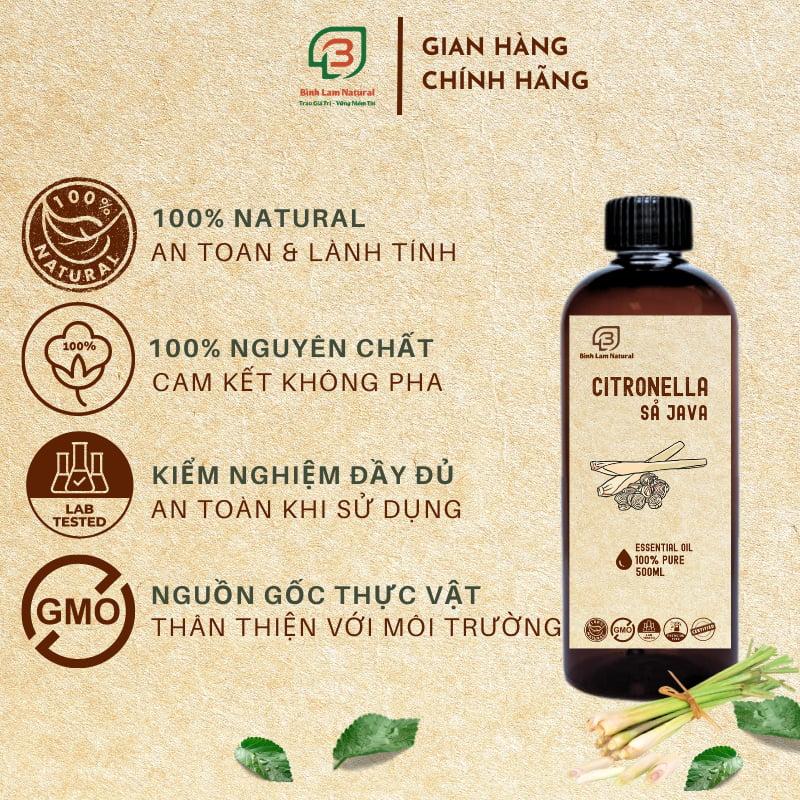 Tinh dầu sả java nguyên chất thơm phòng, khử mùi, kháng khuẩn, đuổi muỗi Bình Lam Natural 500ml