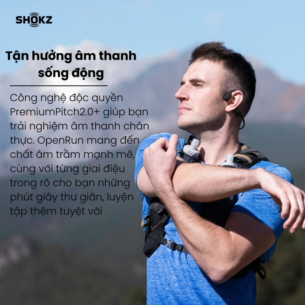 Tai Nghe Bluetooth Thể Thao Dẫn Truyền Âm Thanh Qua Xương SHOKZ OPEN RUN S803 Màu Đen - Hàng chính hãng