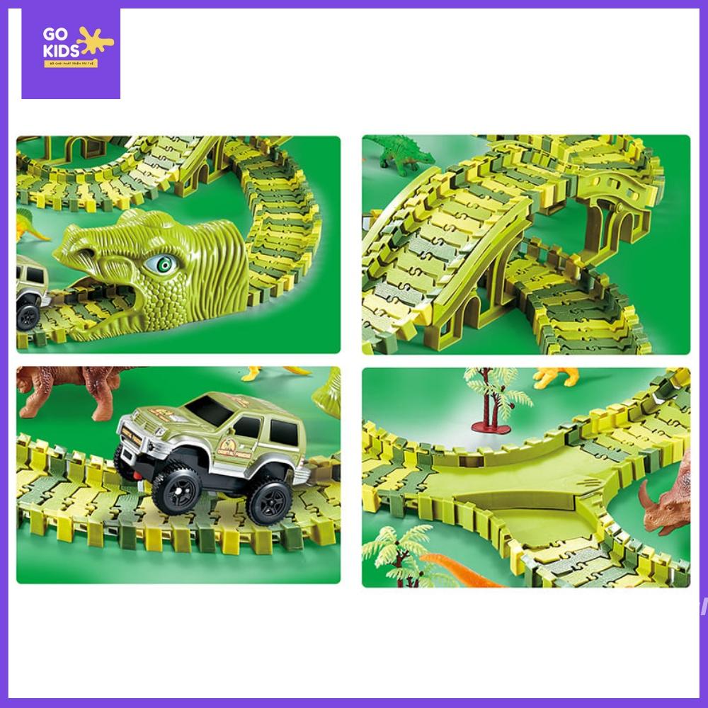 Bộ đồ chơi lắp ráp đường đua ô tô khủng long cỡ lớn 240 chi tiết
