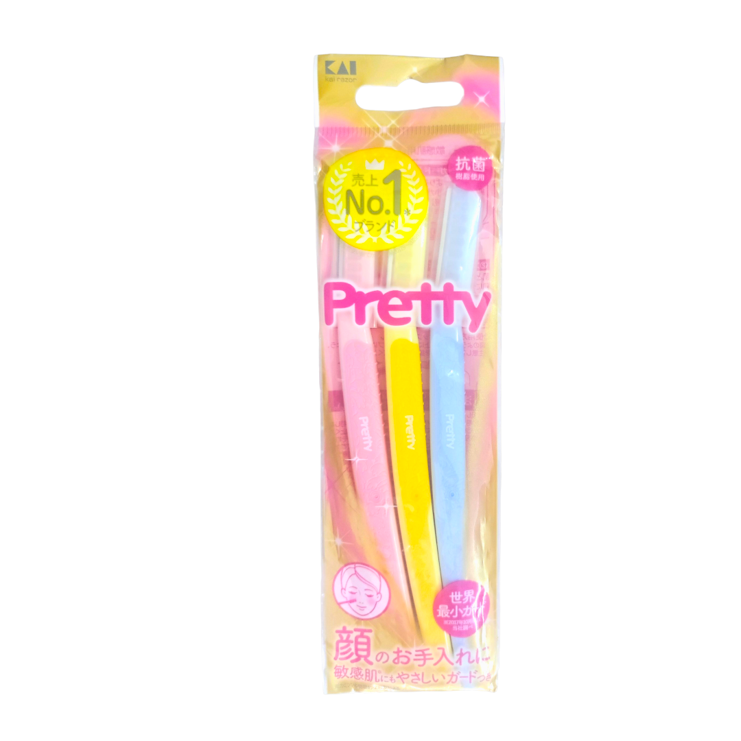 Dao Cạo Lông Mày Cán Dài Kai Pretty 01628-GA0053  (Set 3 cây)