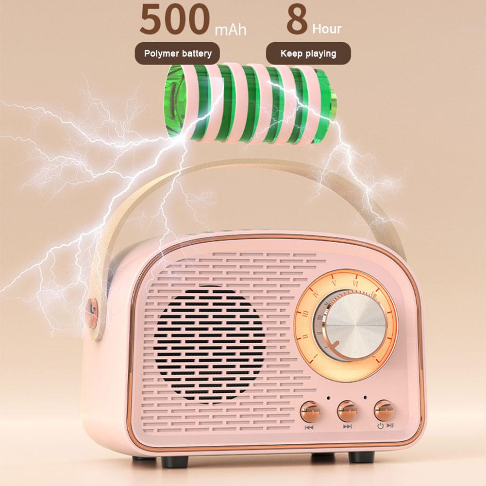 Nhựa có tay cầm thời trang cũ retro bluetooth tương thích 5.0 loa không dây máy nghe nhạc di động loa cổ điển mini loa cổ điển Color: Pink