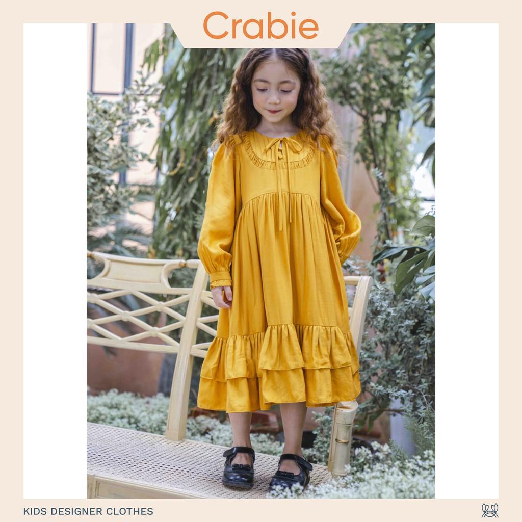 Váy bé gái CRABIE dài tay cổ tròn thắt nơ công chúa xinh xắn cho bé từ 3,4,5,6,7,8,9,10 tuổi - Fiona Dress - Vàng