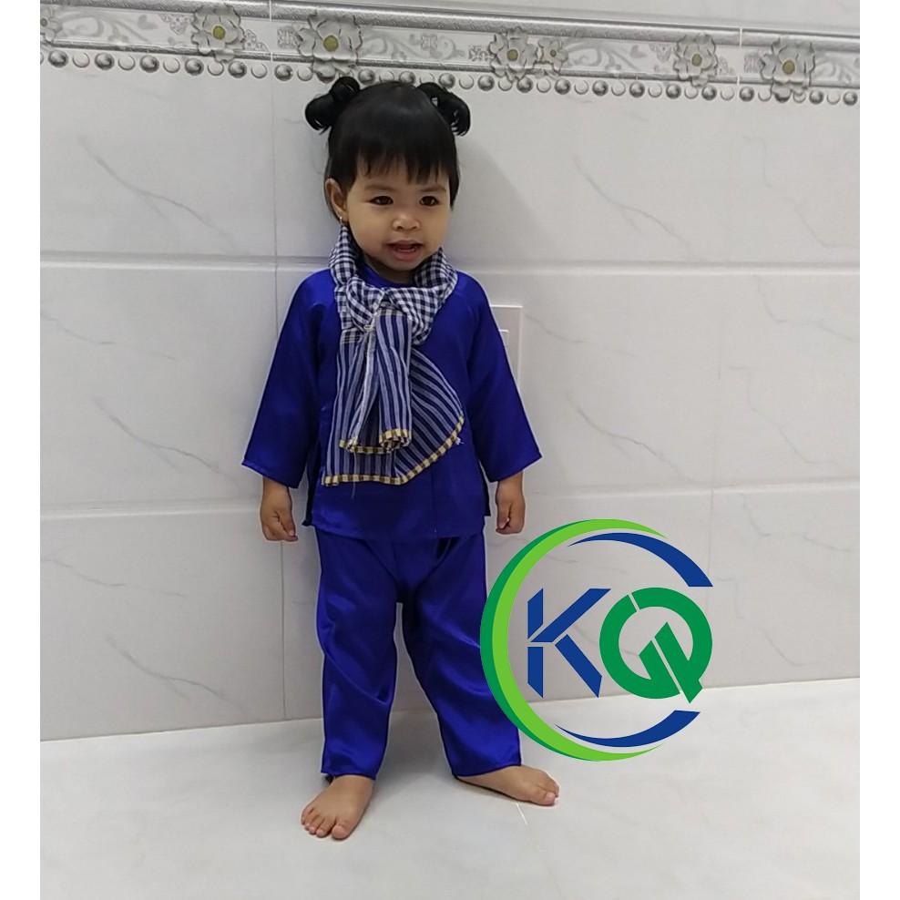 Bộ quần áo Trẻ Em - quần áo Bà Ba truyền thống Nam Bộ - màu Xanh trơn - Vải Phi Bóng